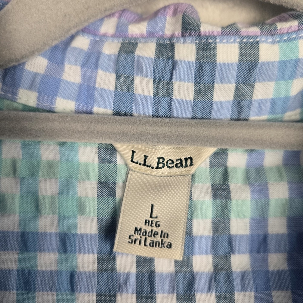 LL Bean Plaid Shirt‎ Women's Large Green Blue Gingham Button Up Shirt - Picture 2 of 7